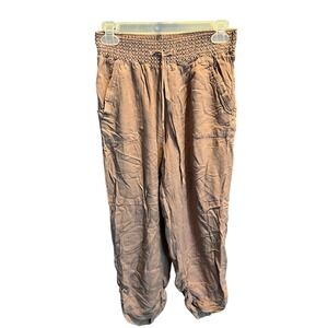 REHASH Women's Medium M Beige Rayon Smocked Waist Jogger Pants Casual Lounge